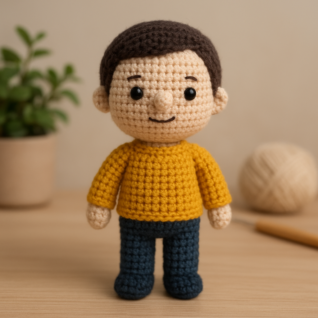 Boneco de crochê amigurumi da sua foto