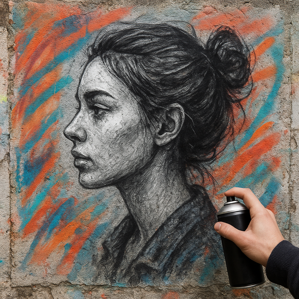 Retrato em grafite estilo street art