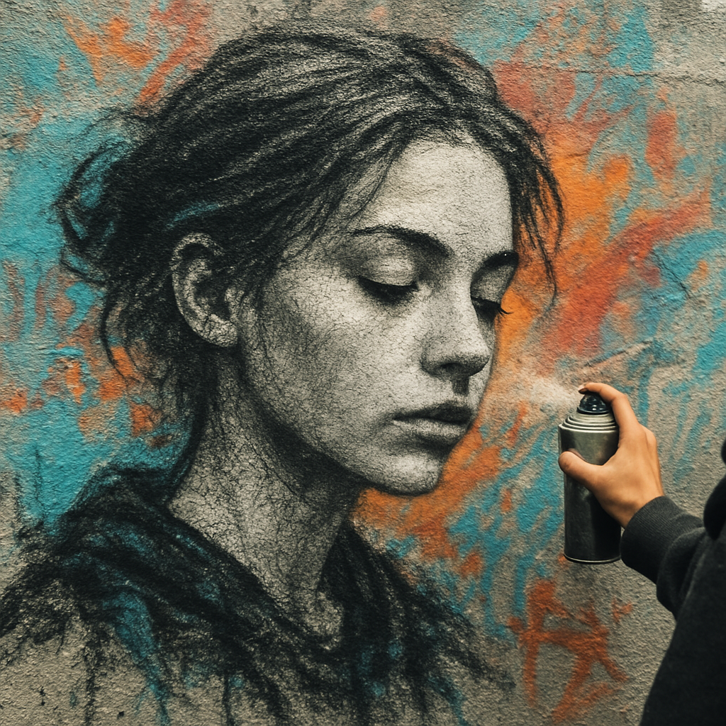 Retrato em grafite estilo street art
